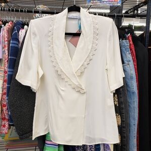 Vintage 1980s david brooks ivory lace-trim blouse